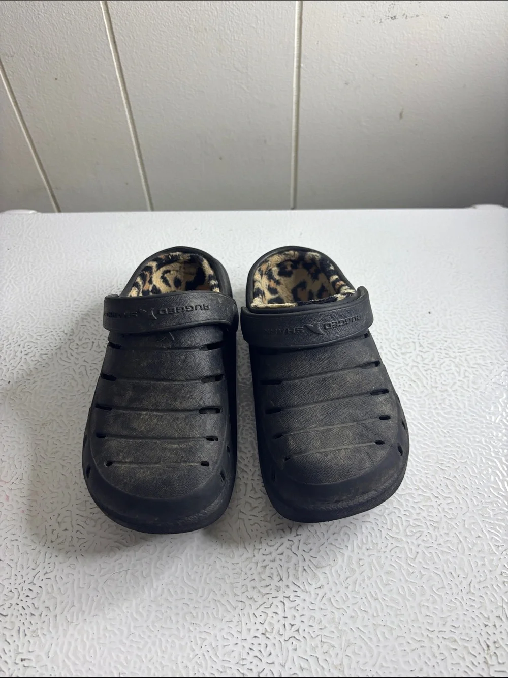 Black Kids Slip-On Clog with Leopard Print Lining